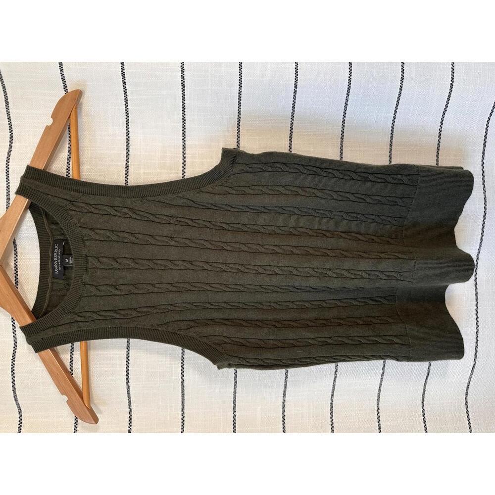 Banana Republic Olive Cable Knit Merino Wool Sweater Tank Size M Preppy Capsule